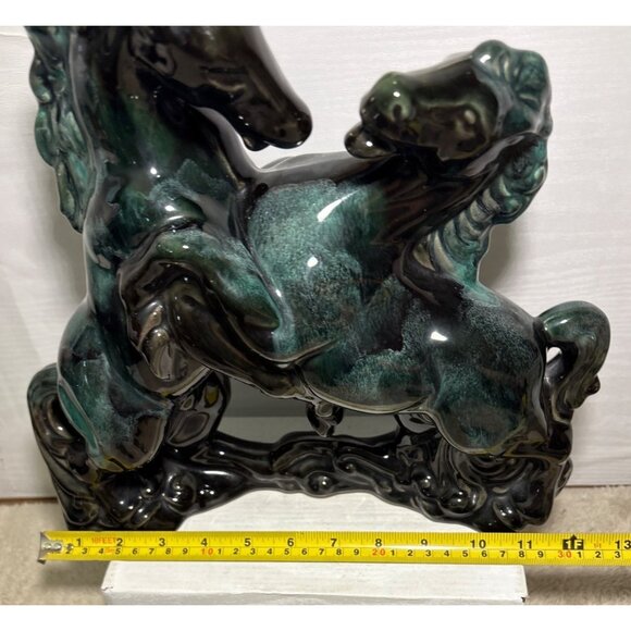 Wyatt Art Pottery Rearing Horses Figure Green Black Drip Glaze 11.75" Canada - Picture 11 of 12